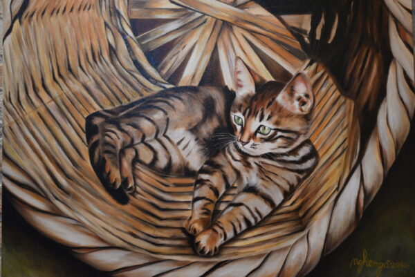 Dipinto “Gatto con Cesta” di Nghenga’